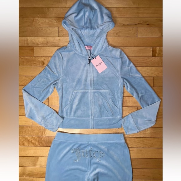 NEW! JUICY COUTURE OG Bling Tracksuit Hoodie & Pant Set Light Blue Size M - Picture 5 of 9
